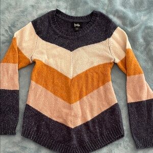 by & by Orange and Cream Chevron Crew Neck Sweater